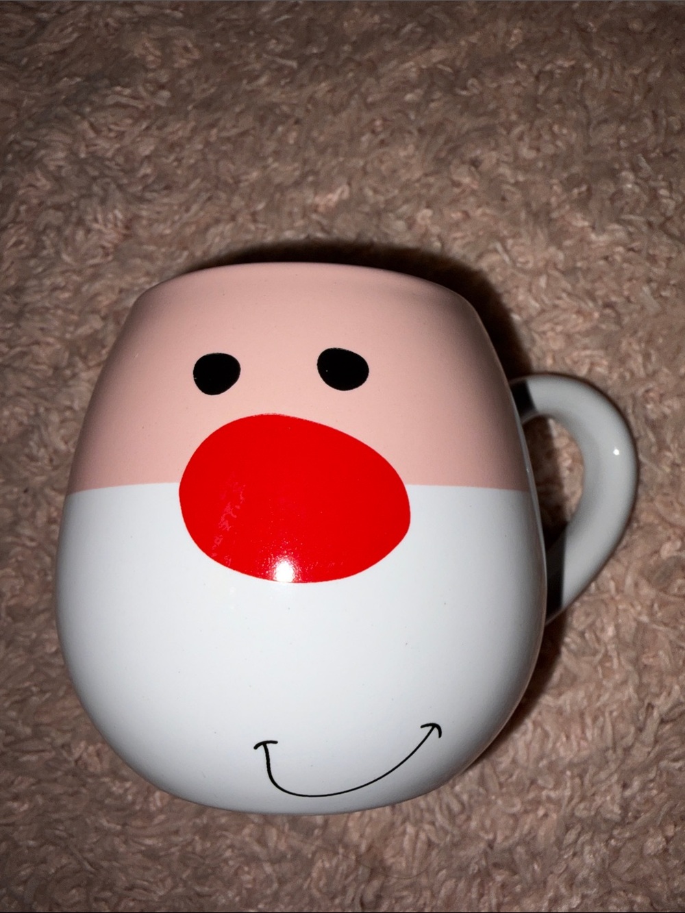 Round Mug Santa Red Nose Face Cocoa Coffee Tea